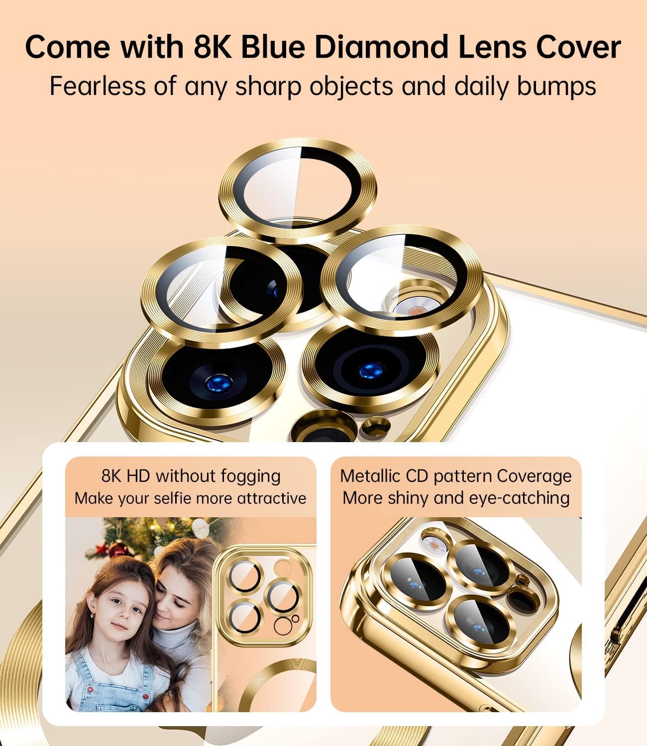 For iPhone 13 Pro Clear Magnetic Slim Case with Camera Protector - Gold - Image 3