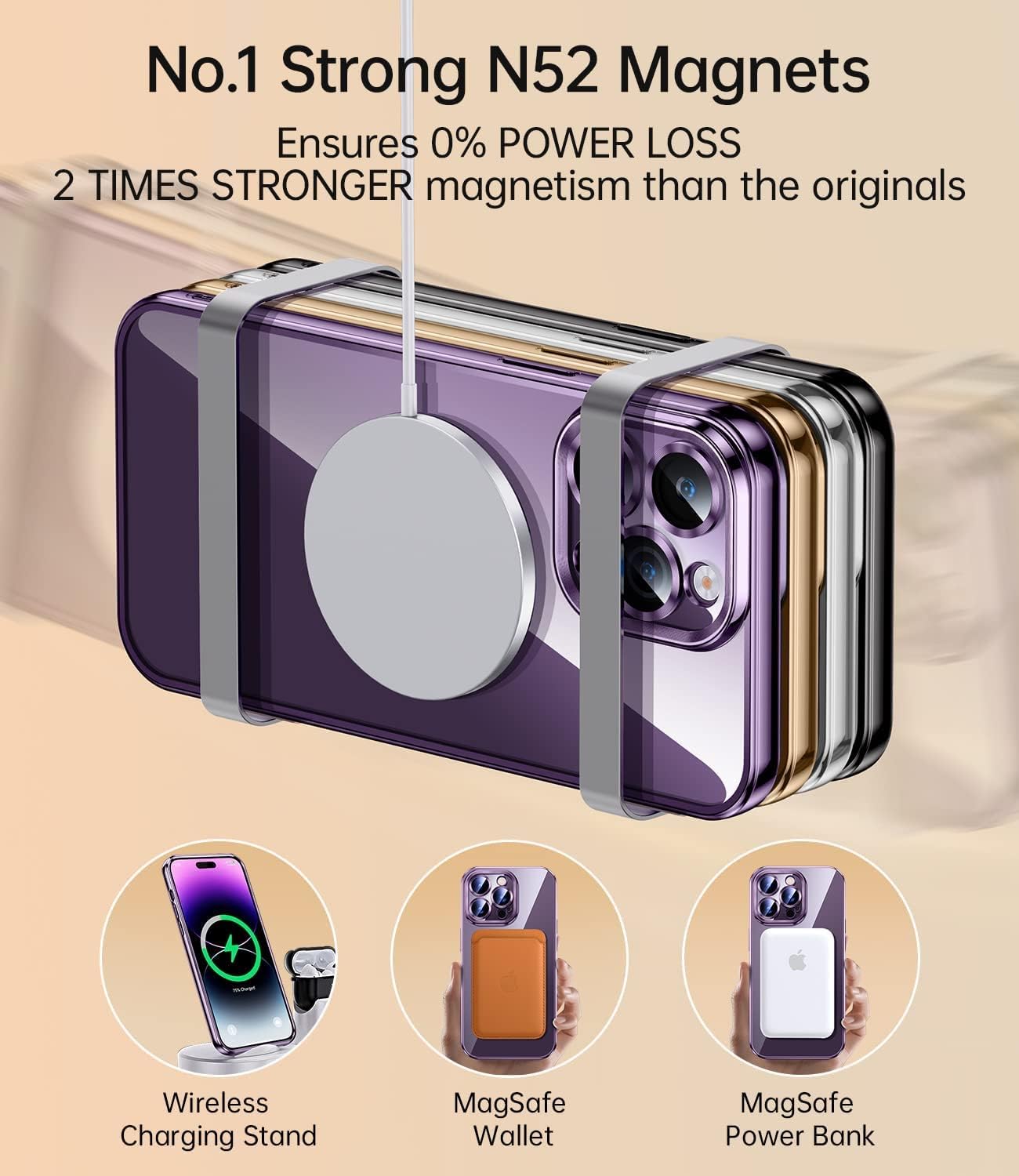 For iPhone 13 Pro Max Clear Magnetic Slim Case with Camera Protector - Purple - Image 4