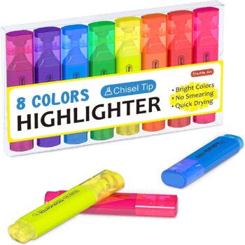 8 Assorted Colours Highlighter Pens, Chisel Tip Dry-Quickly Non-Toxic Markers