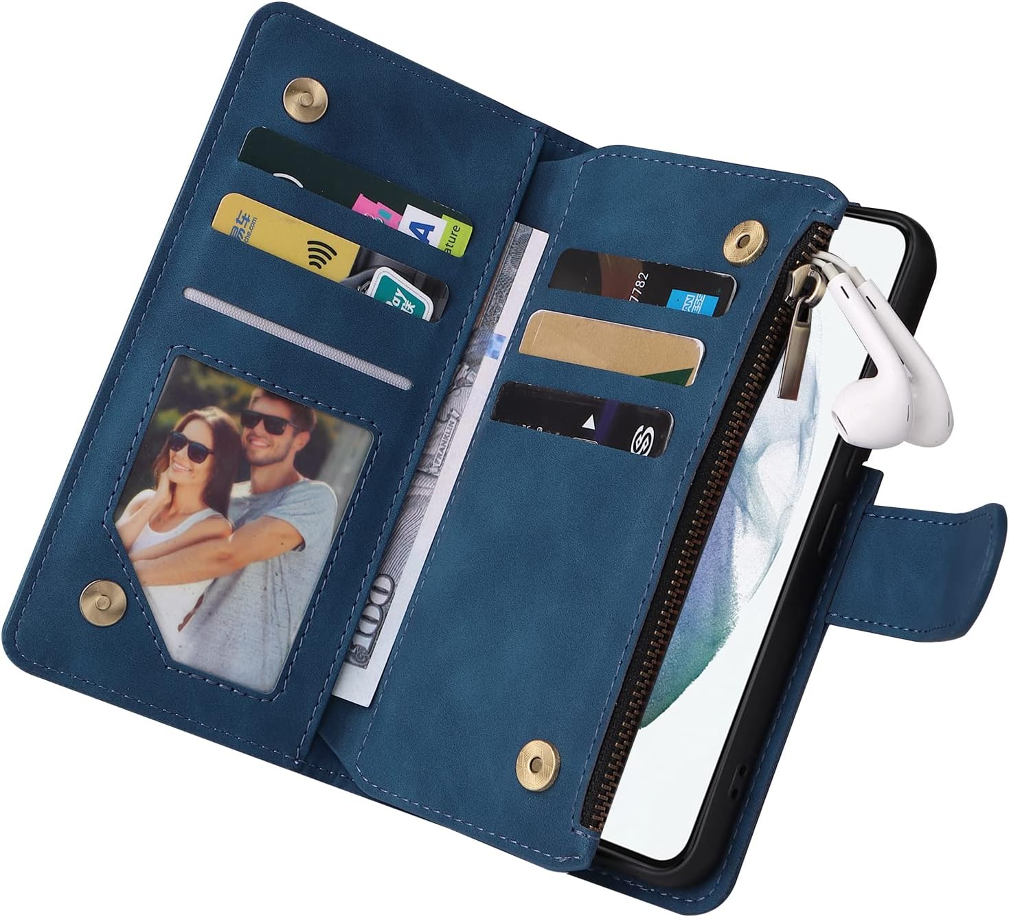 For Samsung Galaxy S22 5G Glass Screen Protector and Leather Flip Wallet Case - Image 5