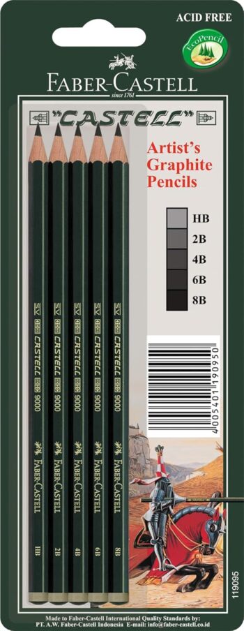 Faber-Castell Quality Castell 9000 Graphite Pencils – Pack of 5, (10-119095)