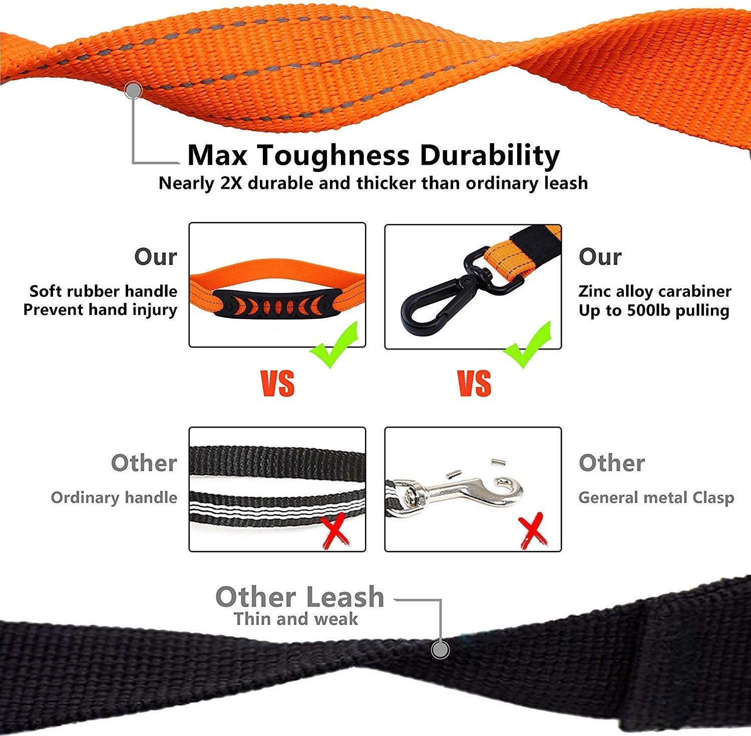 2 in 1 Dog Lead & Car Seat Belt, 150cm Reflective Anti-Shock Bungee Dog Leash - Image 7