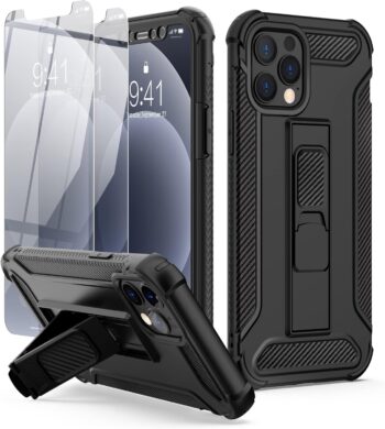 For iPhone 12 Pro Max Case, Military Grade Shockproof Silicone Bumper - Black