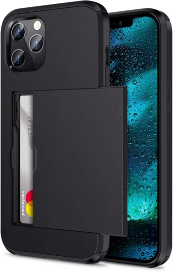 For iPhone 12 Mini (2020) Card Holder Protective Shockproof Hard Back - Black