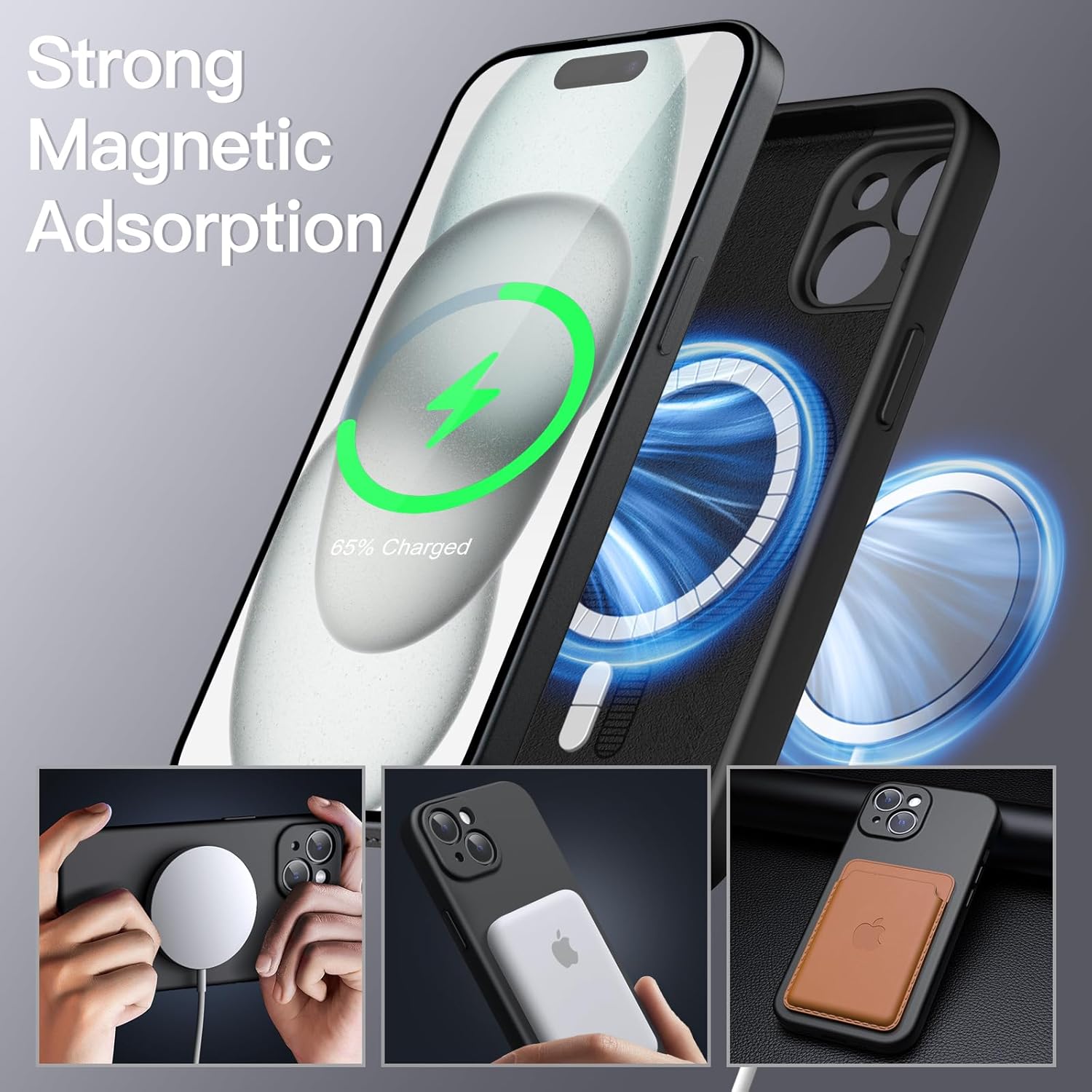 Magnetic Silicone Case for iPhone 15 6.1-Inch, Compatible with MagSafe (Black) - Image 3