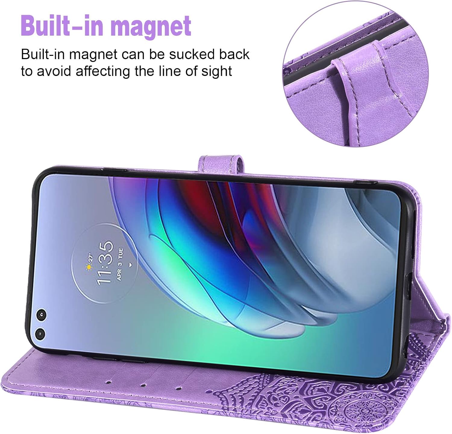 For Motorola Moto G100 5G Tempered Glass Screen Protector Flip Wallet Case - Image 3