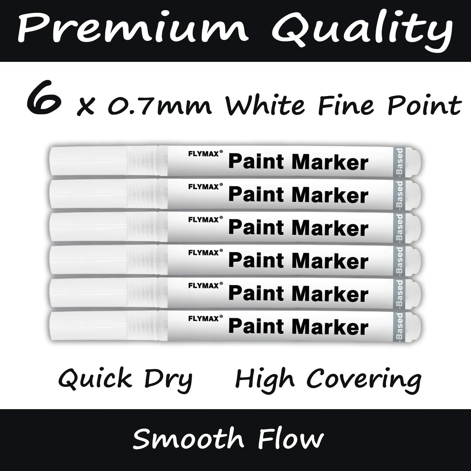 White Marker, 6 Pack 0.7mm Acrylic White Permanent Marker White Paint Pens - Image 2