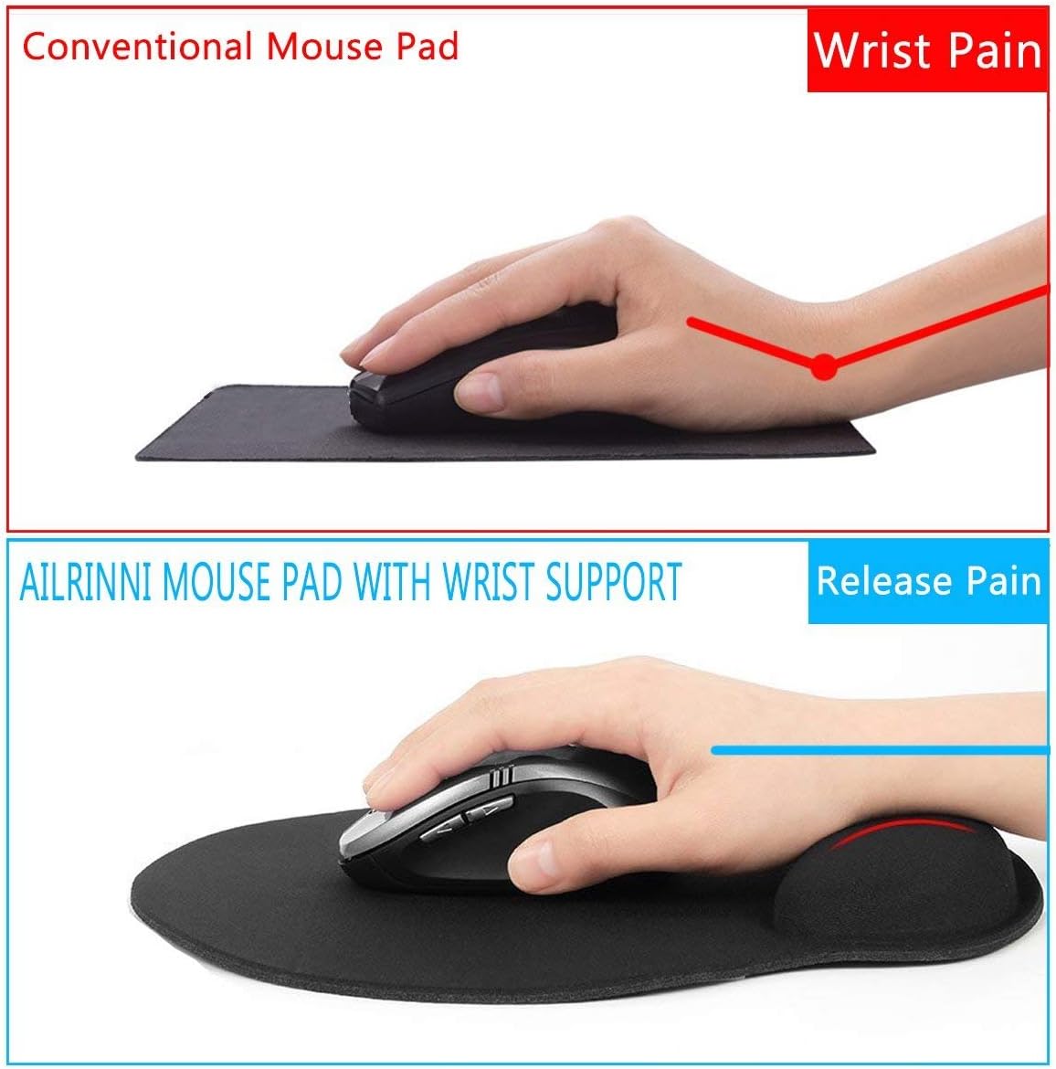Ergonomic Mouse Pad - Wrist Support Pad with Pain Relief Memory Foam (Black) - Image 2