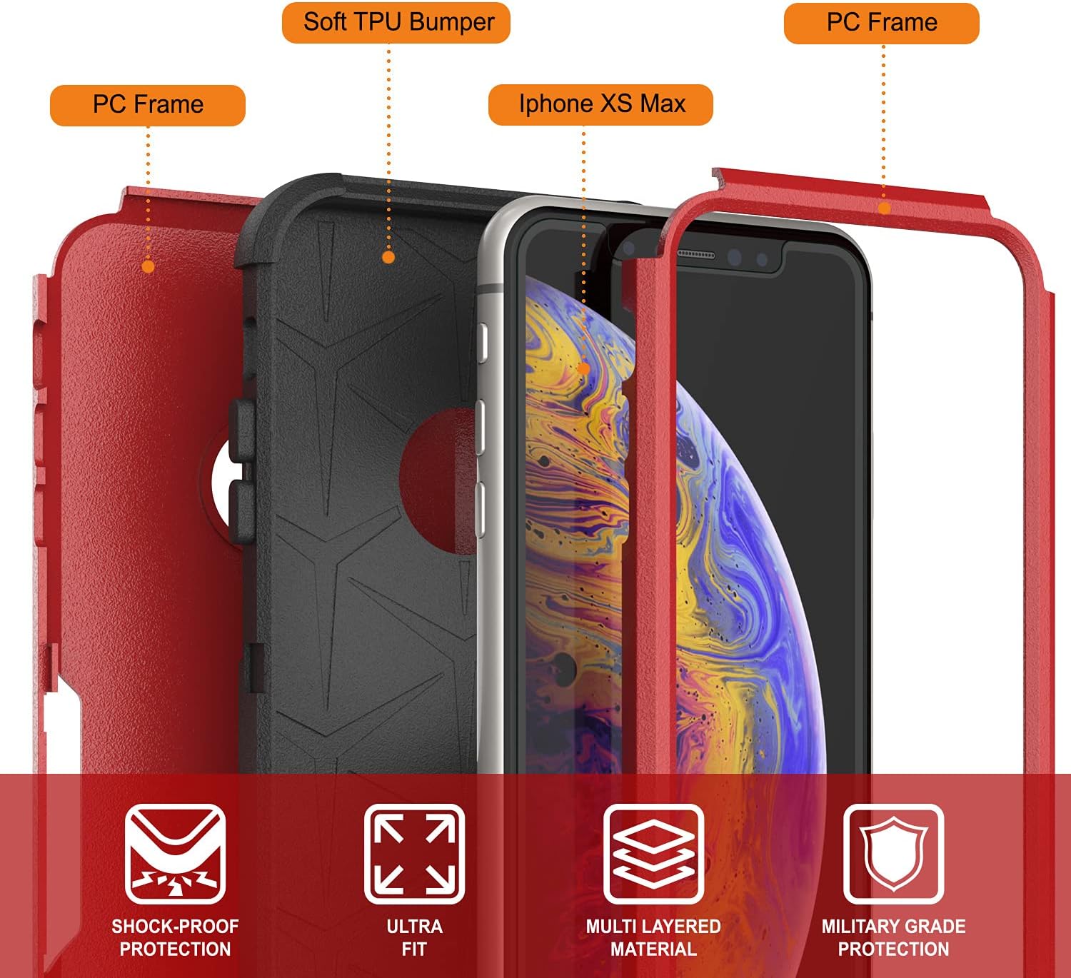iPhone Xs Max Belt Clip Holster 4-1 Rugged & Protective Multilayer Phone Case - Image 3