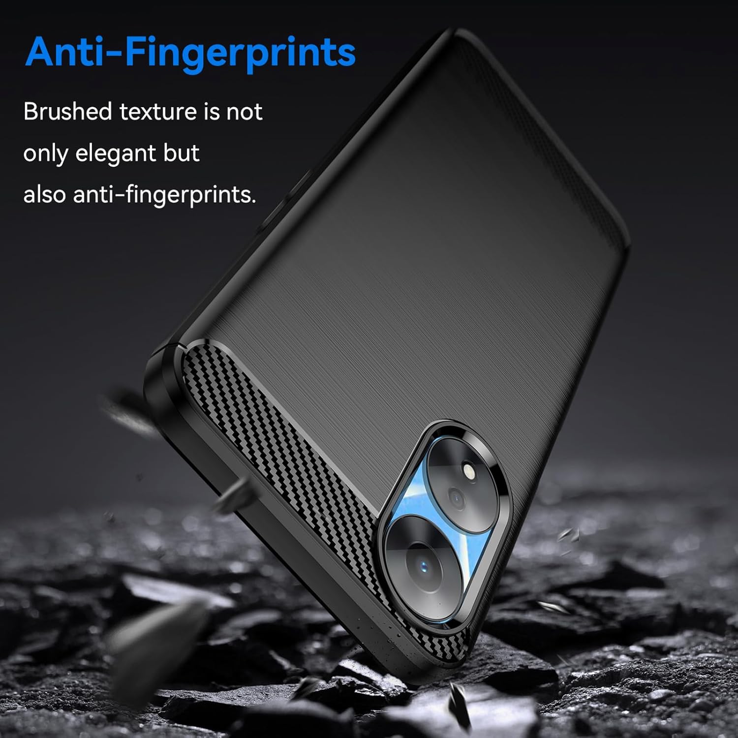 Case for Oppo A78 5G, Shock-Absorption Brushed Flexible Soft Carbon Fiber- Black - Image 3