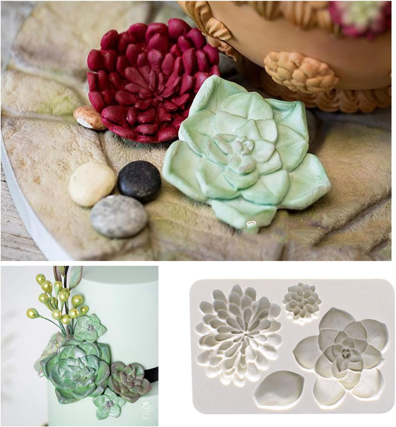 2PCS Fondant Mold Succulent Silicone Fondant Mold Fern Fondant Succulent Leaves - Image 4