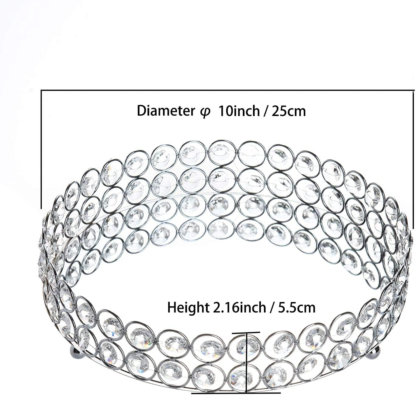 Crystal Beads Cosmetic Round Tray Jewelry Organizer Mirrored Decorative(Silver) - Image 4