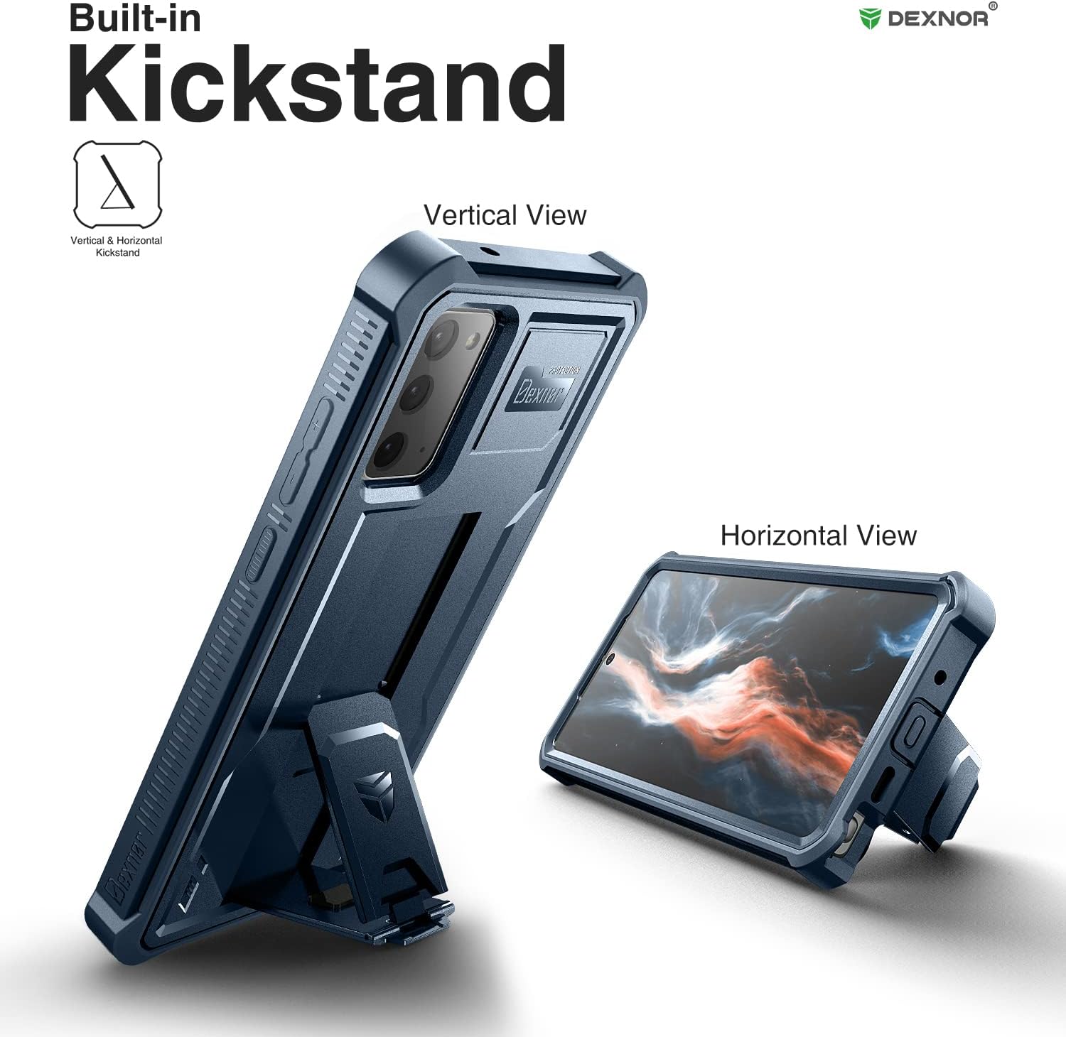 Samsung Note 20, Built in Screen Protector and Kickstand Heavy Duty Case - Blue - Image 4