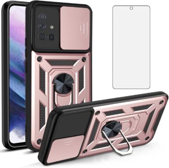 Samsung Galaxy A71 4G Case w Slide Camera Cover and Glass Screen Protector