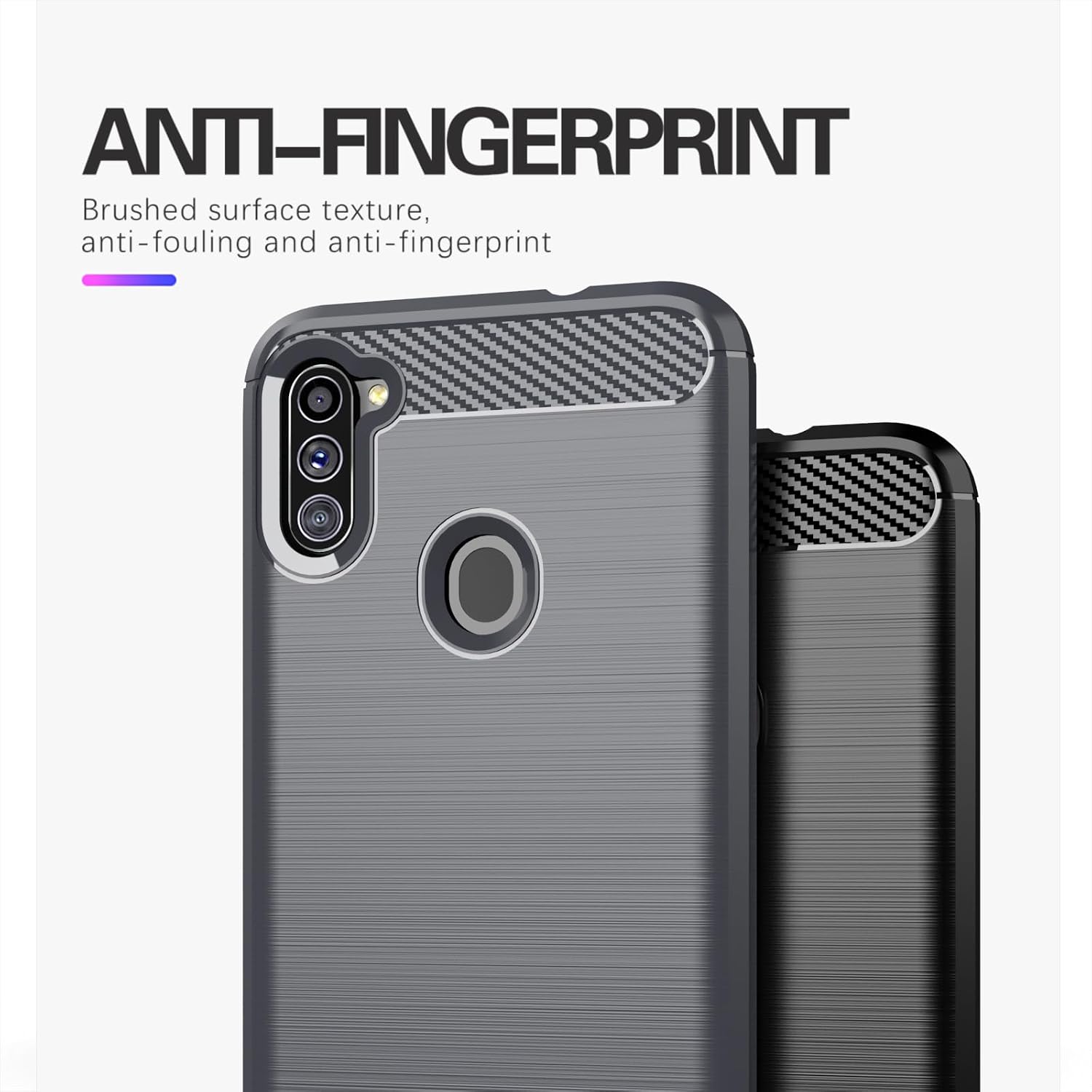 For Samsung Galaxy A11 Shock-Absorption Soft Carbon Fiber Protective - Black - Image 2