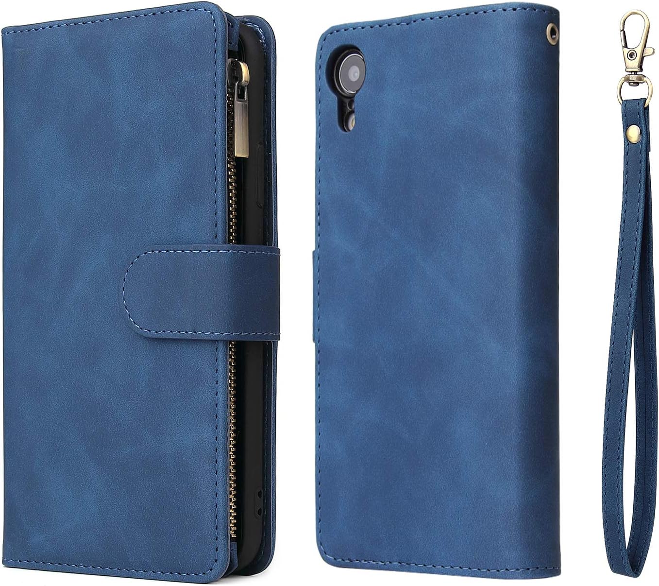 iPhone XR, Premium Vintage PU Leather Magnetic Zipper Pocket Kickstand Case - Image 7
