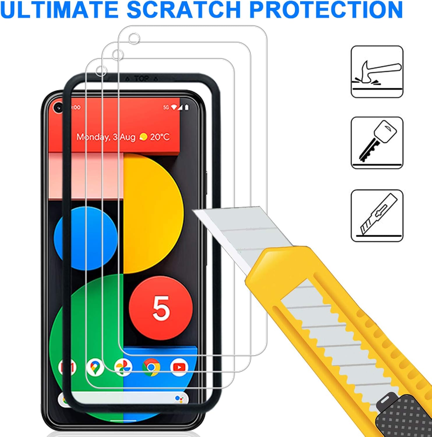 Case Friendly Tempered Glass Screen Protector for Google Pixel 5(2020)3 Pack - Image 3