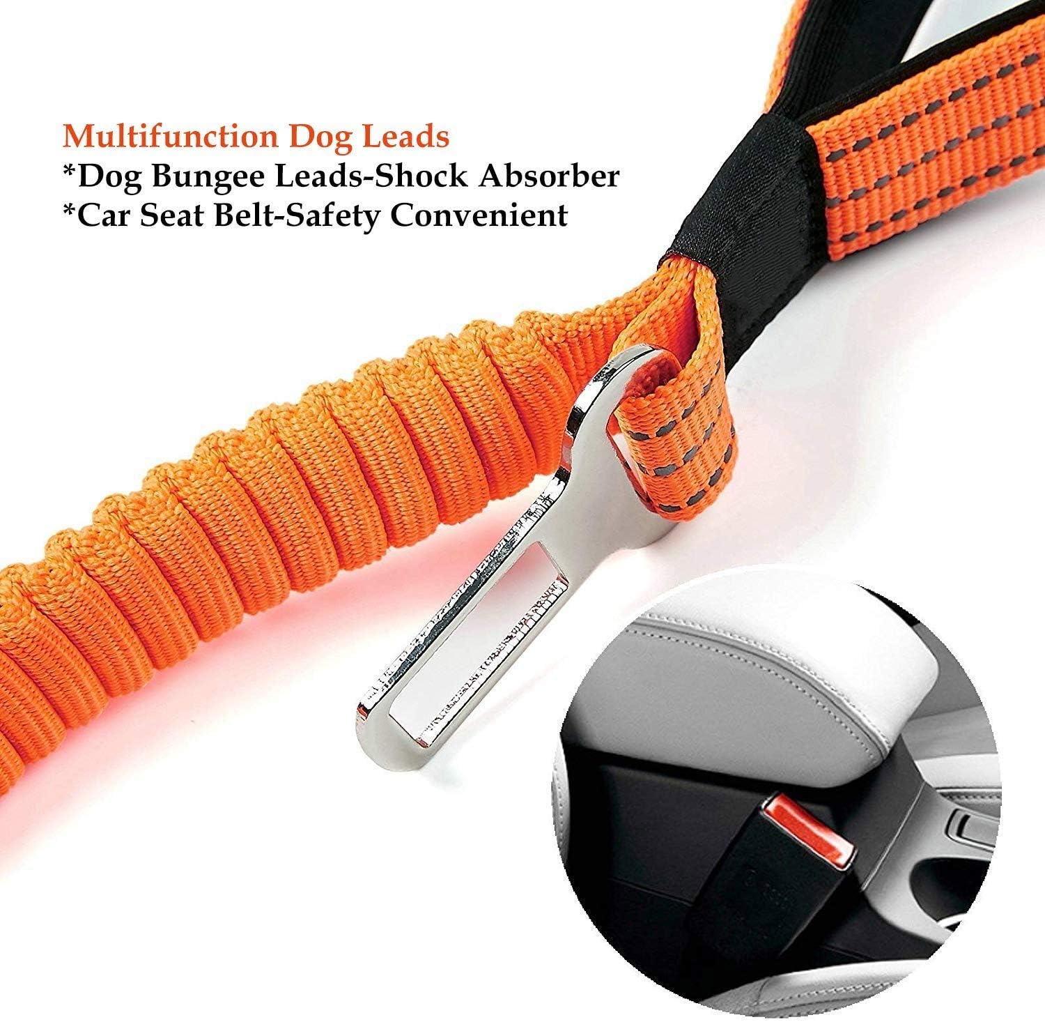 2 in 1 Dog Lead & Car Seat Belt, 150cm Reflective Anti-Shock Bungee Dog Leash - Image 4