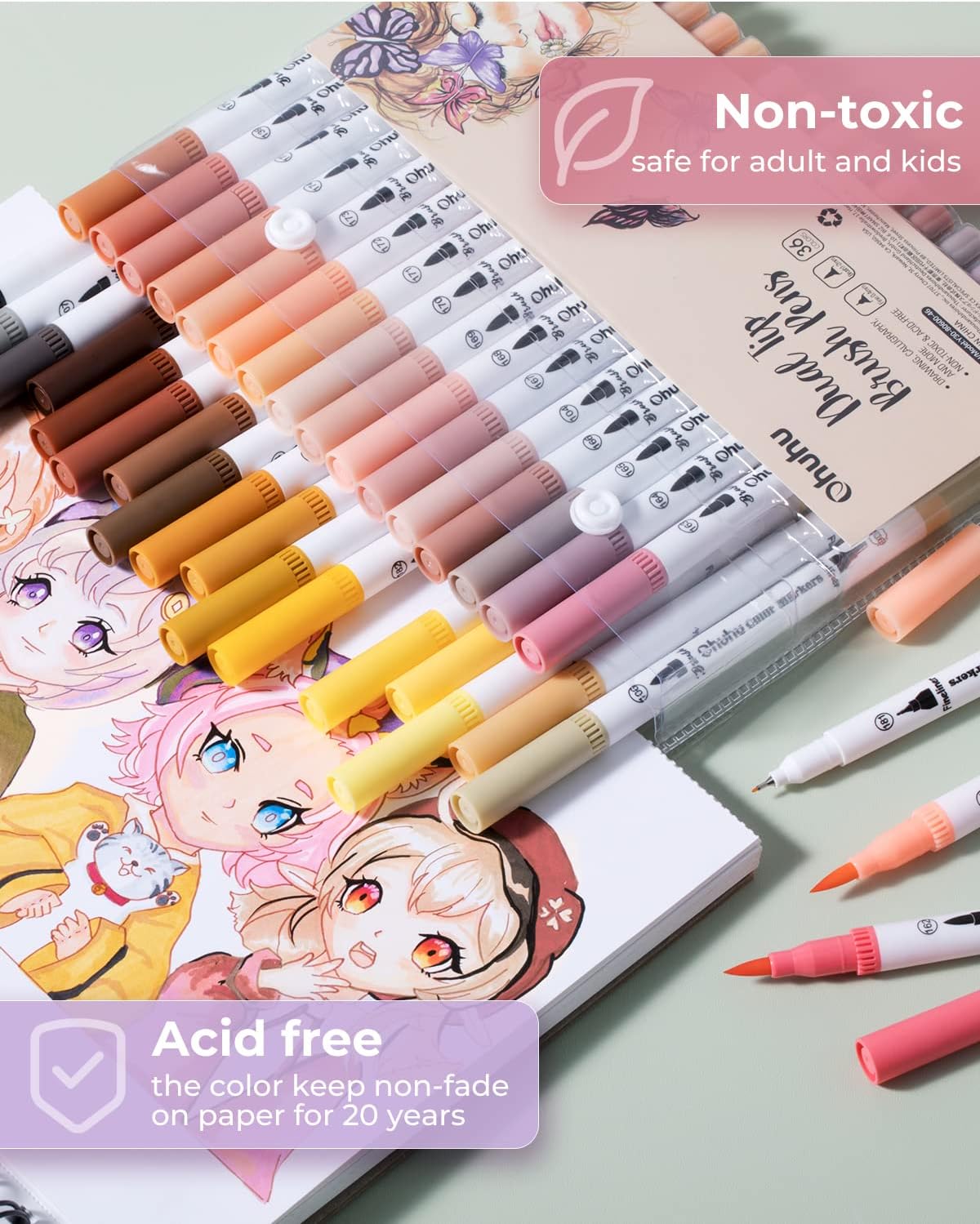 Skin Tone Markers 36-colors: Dual Tip Brush and Fineliner Markers for Adult - Image 3