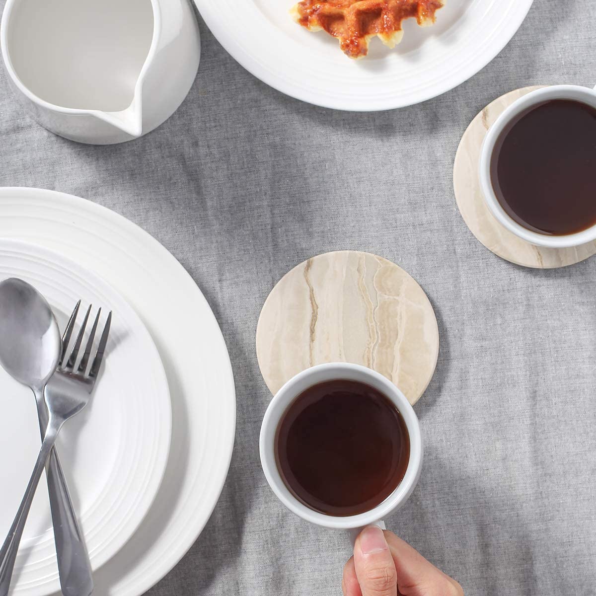Drink Coasters with Holder, Absorbent Coaster Sets of 6, Marble Style Ceramic - Image 7