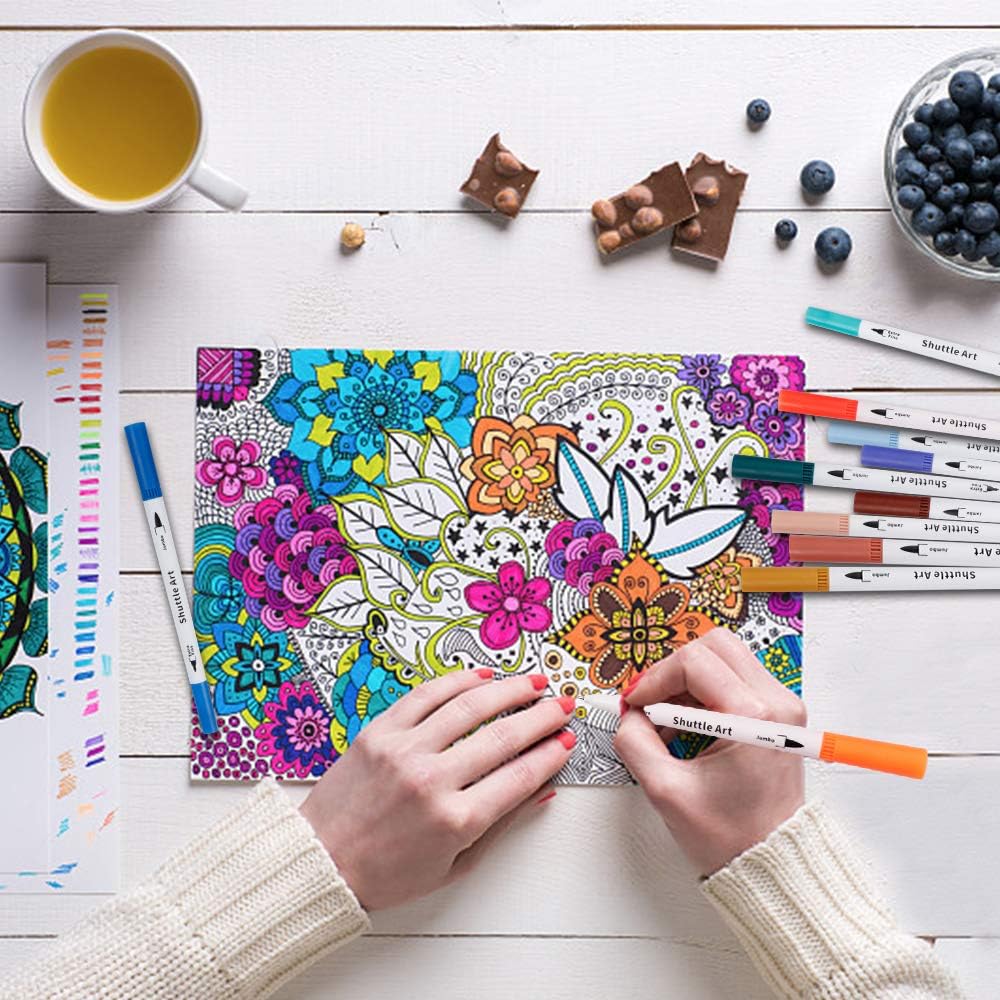 120 Colors Dual Tip Brush Art Marker Pens with 1 Coloring Book, Fine and Brush - Image 5