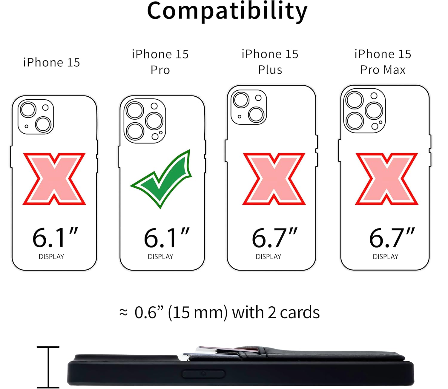 For iPhone 15 Pro with Recycled TPU Shell & 2 Stitched-on Card Slots - Black - Image 2