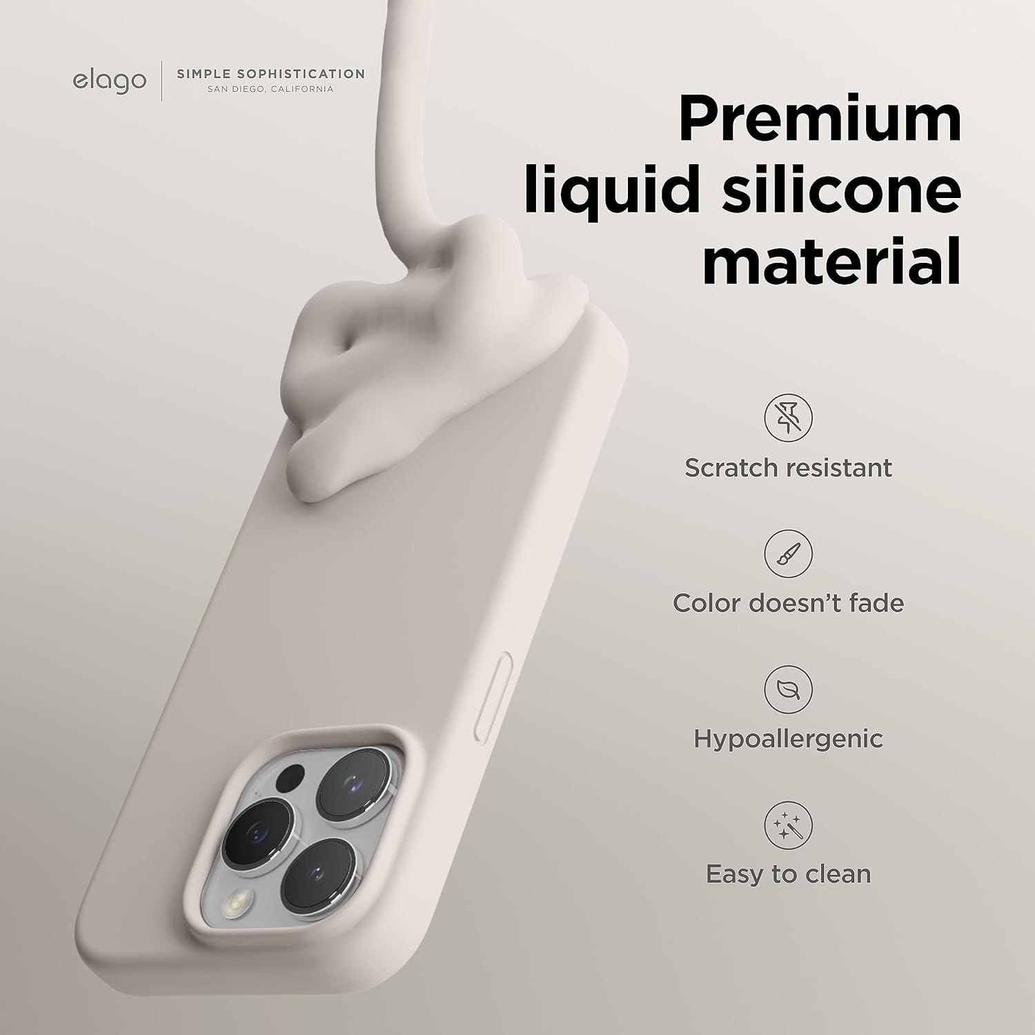 Liquid Silicone Case Compatible with iPhone 15 Pro Max, Premium Silicone (Stone) - Image 3