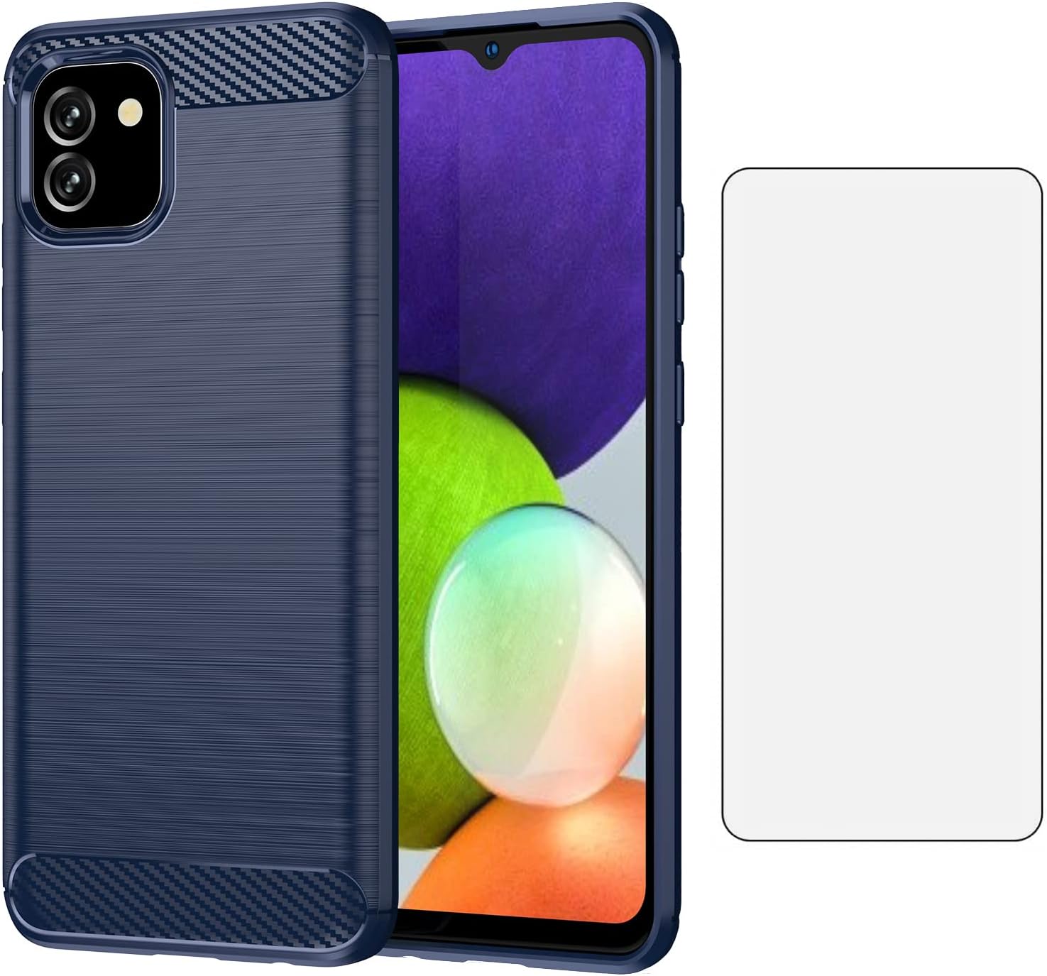 Case for Samsung Galaxy A03 Silicone Slim Case w Tempered Glass Screen Protector