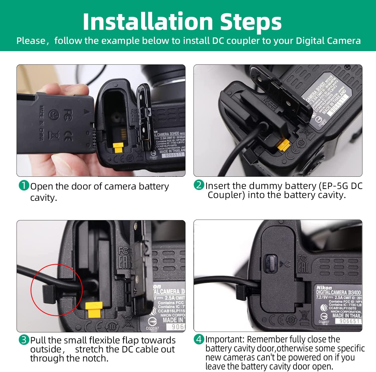 EP-5G DC Coupler Power Connector EN-EL25 ENEL25 EN-EL25a ENEL25a Dummy Battery - Image 5