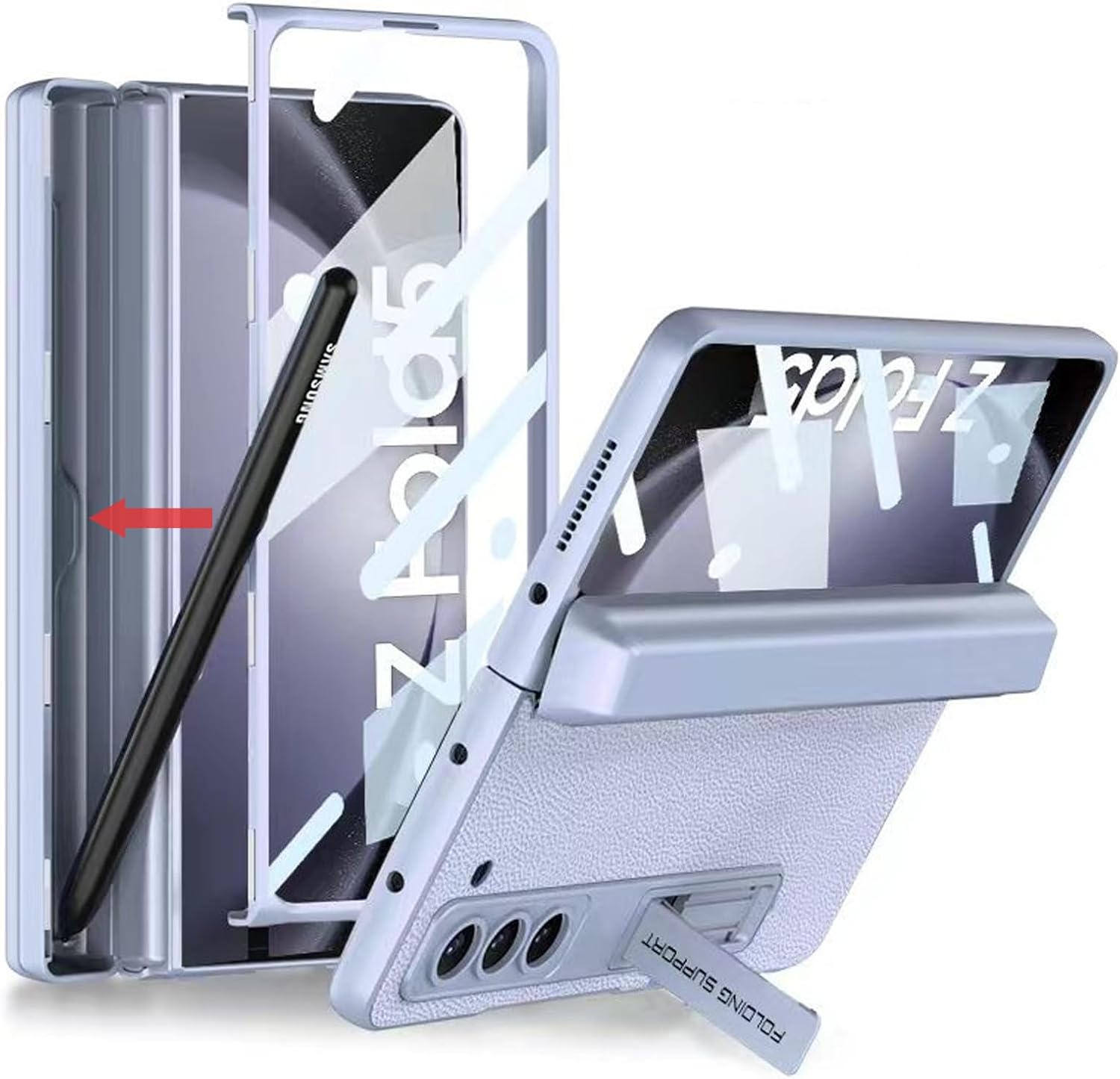 Samsung Galaxy Z Fold 5 with Kickstand + S Pen Holder/ Hinge Protection Case