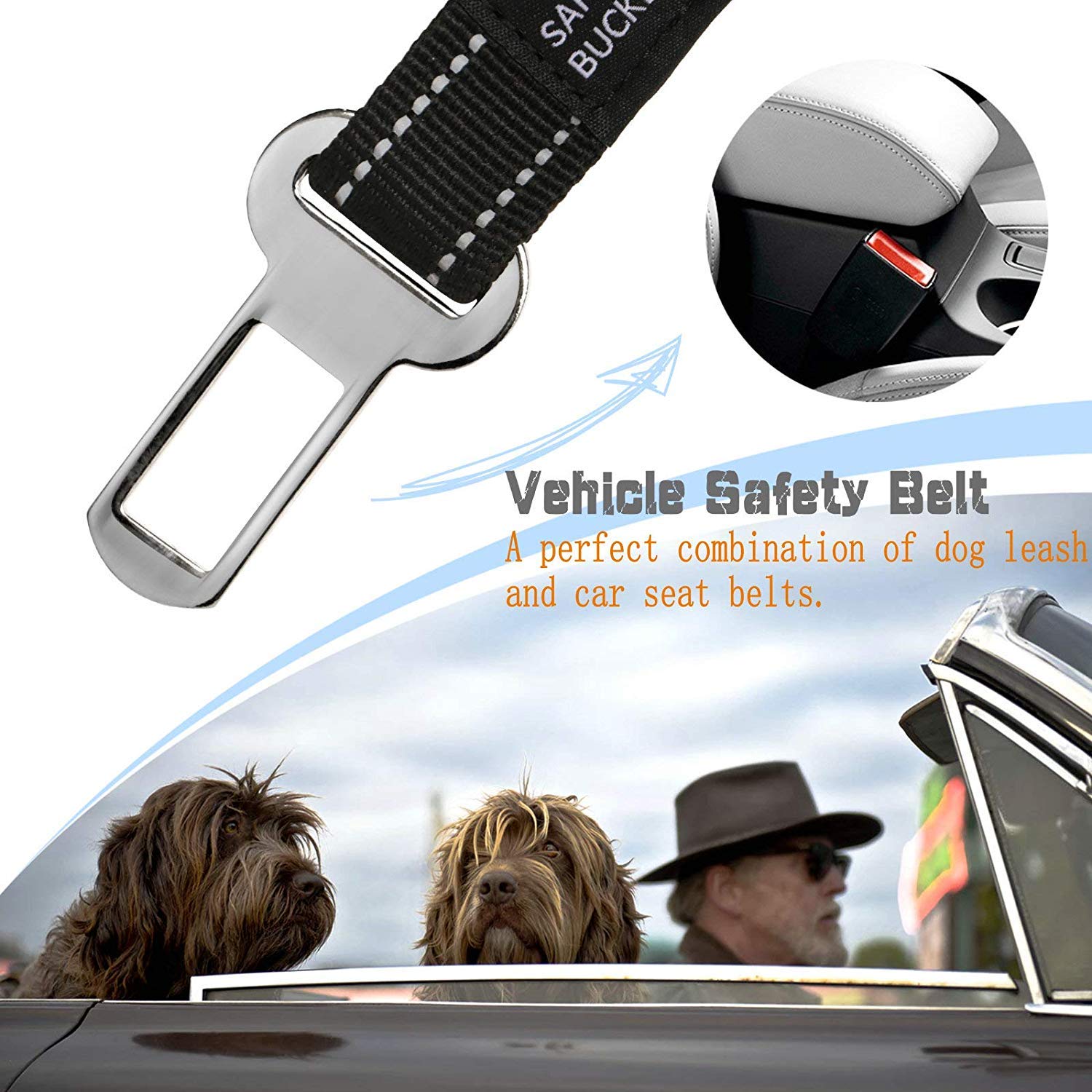 Dog Lead & Car Seat Belt 2 in 1 , 150cm Reflective Anti-Shock Bungee Dog Leash - Image 4