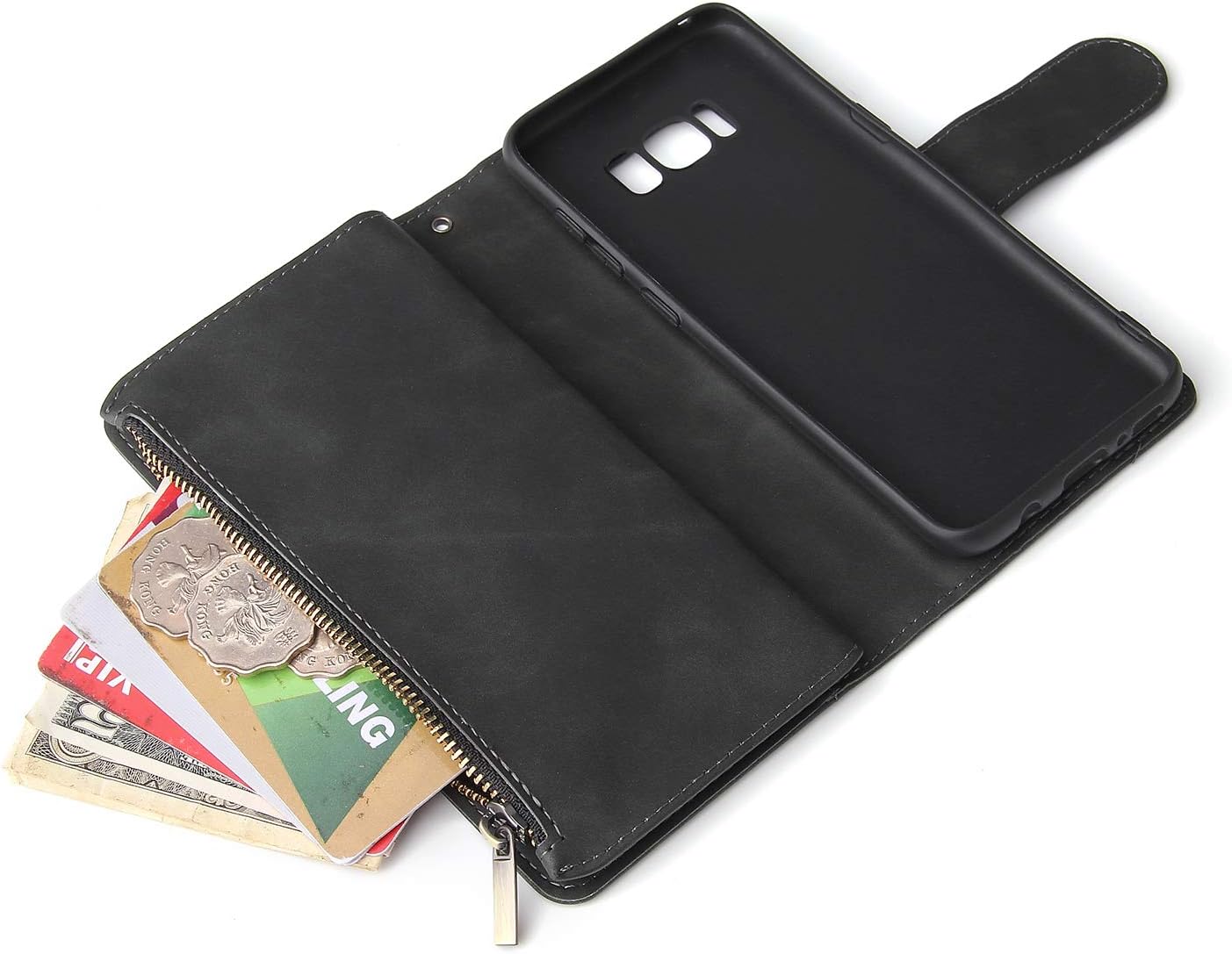 For Samsung Galaxy S8 Tempered Glass Screen Protector and Leather Flip Wallet - Image 7
