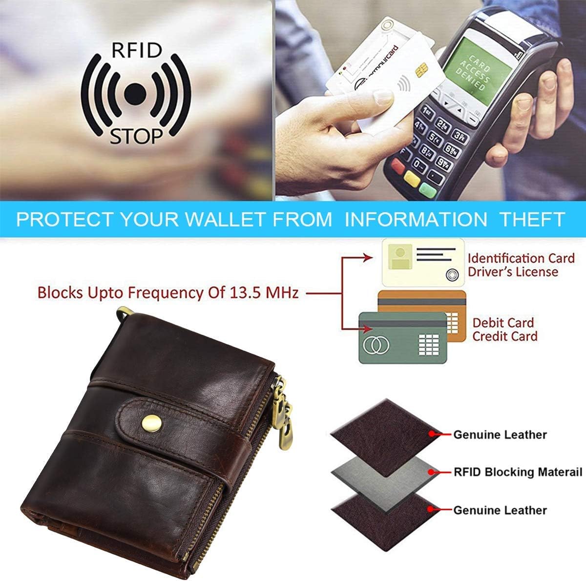 Men Purse Wallet Real Leather Ladies Purses With Chain Multi Purses (12*9*3 cm) - Image 6