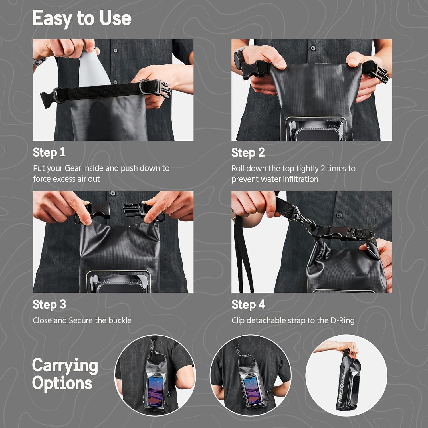 IP68 Waterproof Dry Bag 5L - Roll Top Waterproof Backpack w/Phone Case - Image 7