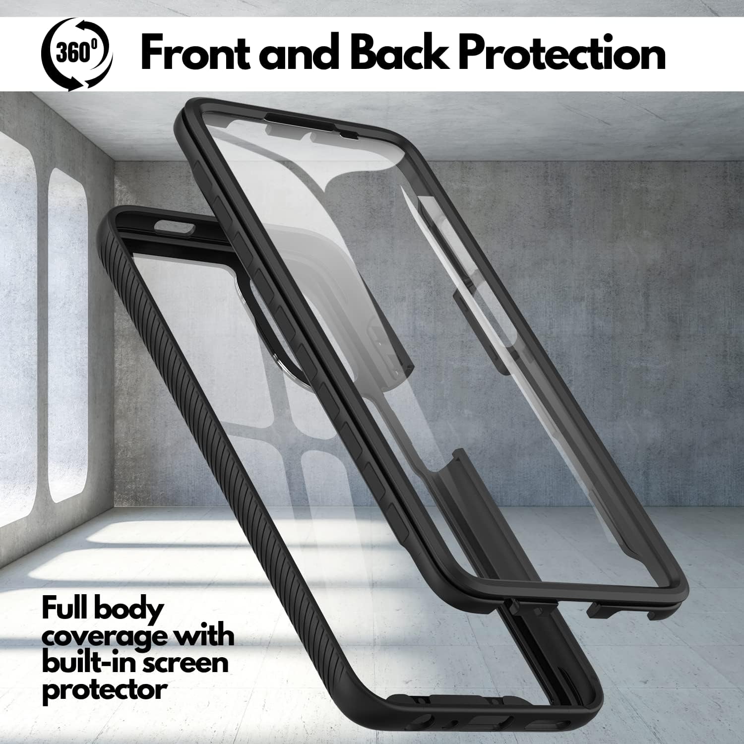 Heavy Duty Case with Built-in Screen Protector fpr Motorola Moto G62 5G (Black) - Image 2