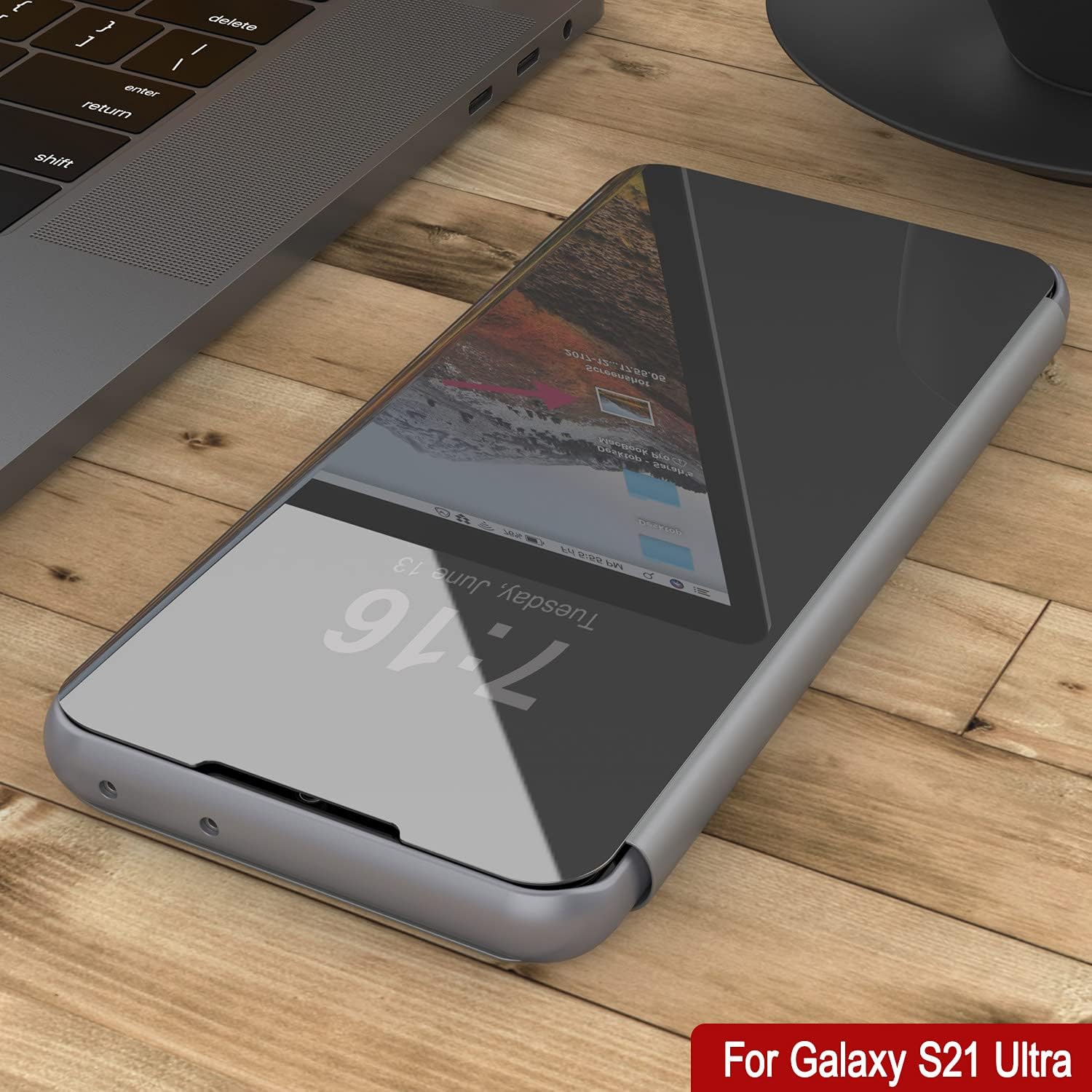 S21 Ultra Protective Flip Cover W/Scratch Resistant Mirror, Reflector Case - Image 5