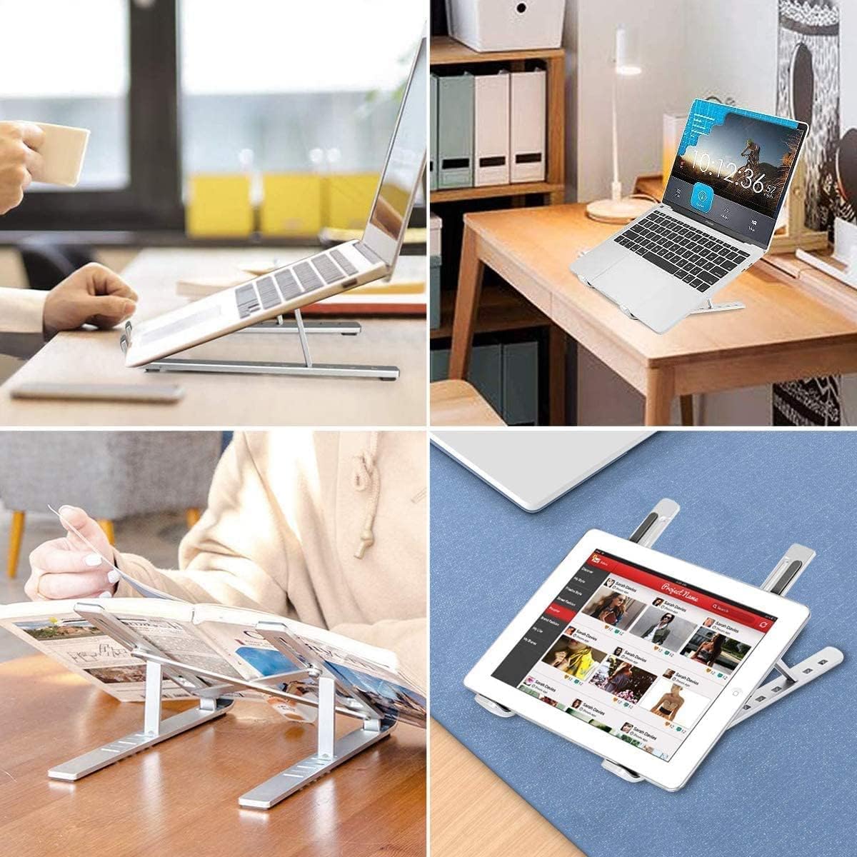 Adjustable Tablet Computer Stand, Aluminum Alloy Folding (Space Silver) 10-15.6" - Image 7