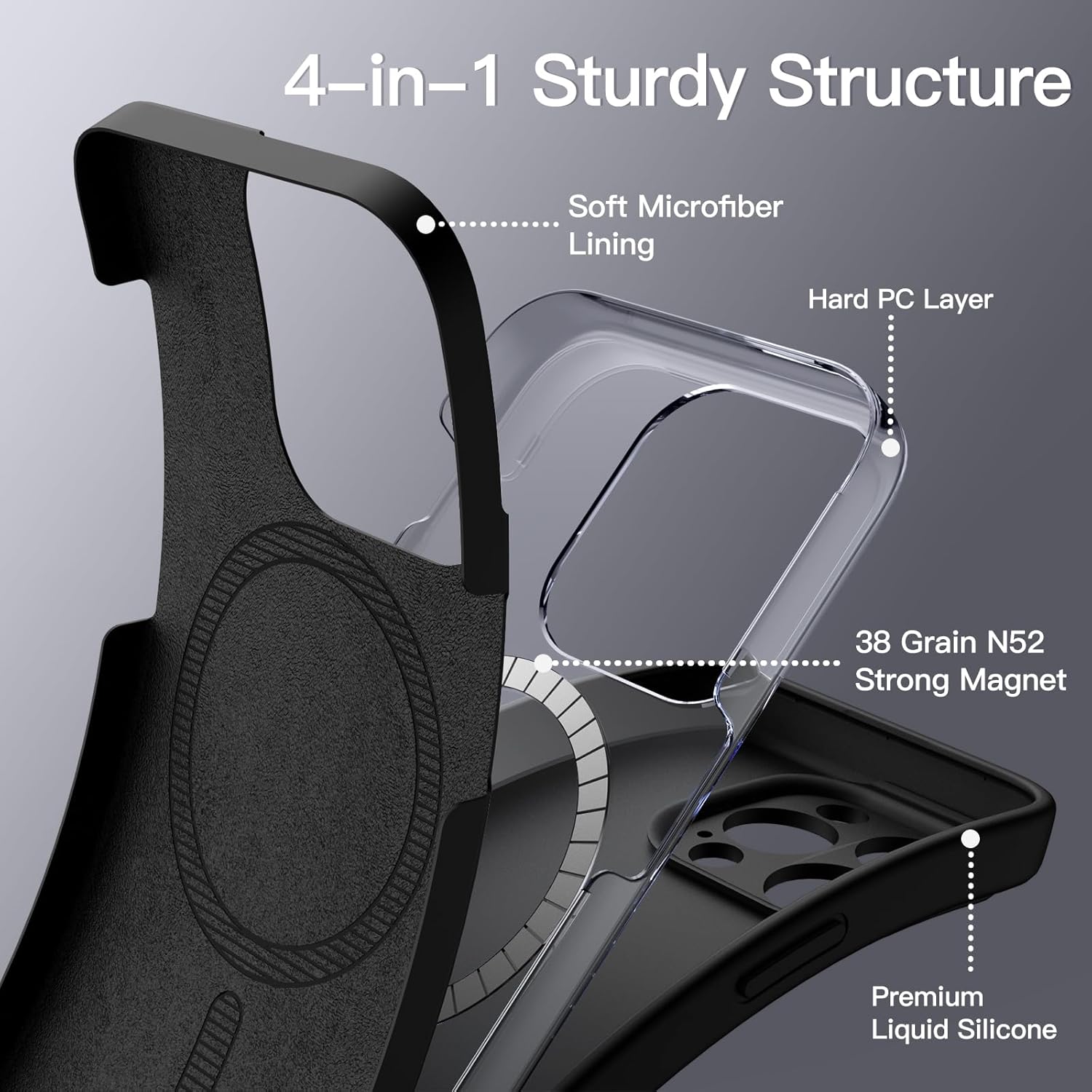 Magnetic Silicone Case for iPhone 15 Pro 6.1", Compatible with MagSafe (Black) - Image 4