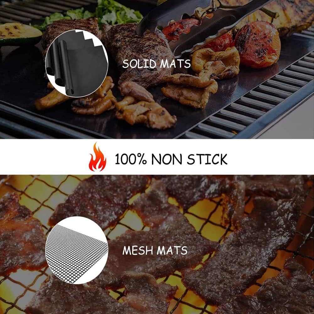 BBQ Grill Mat, 8 Pack(6 Solid Mats * 2 Mesh Mats) Non-Stick BBQ Baking Mats - Image 6