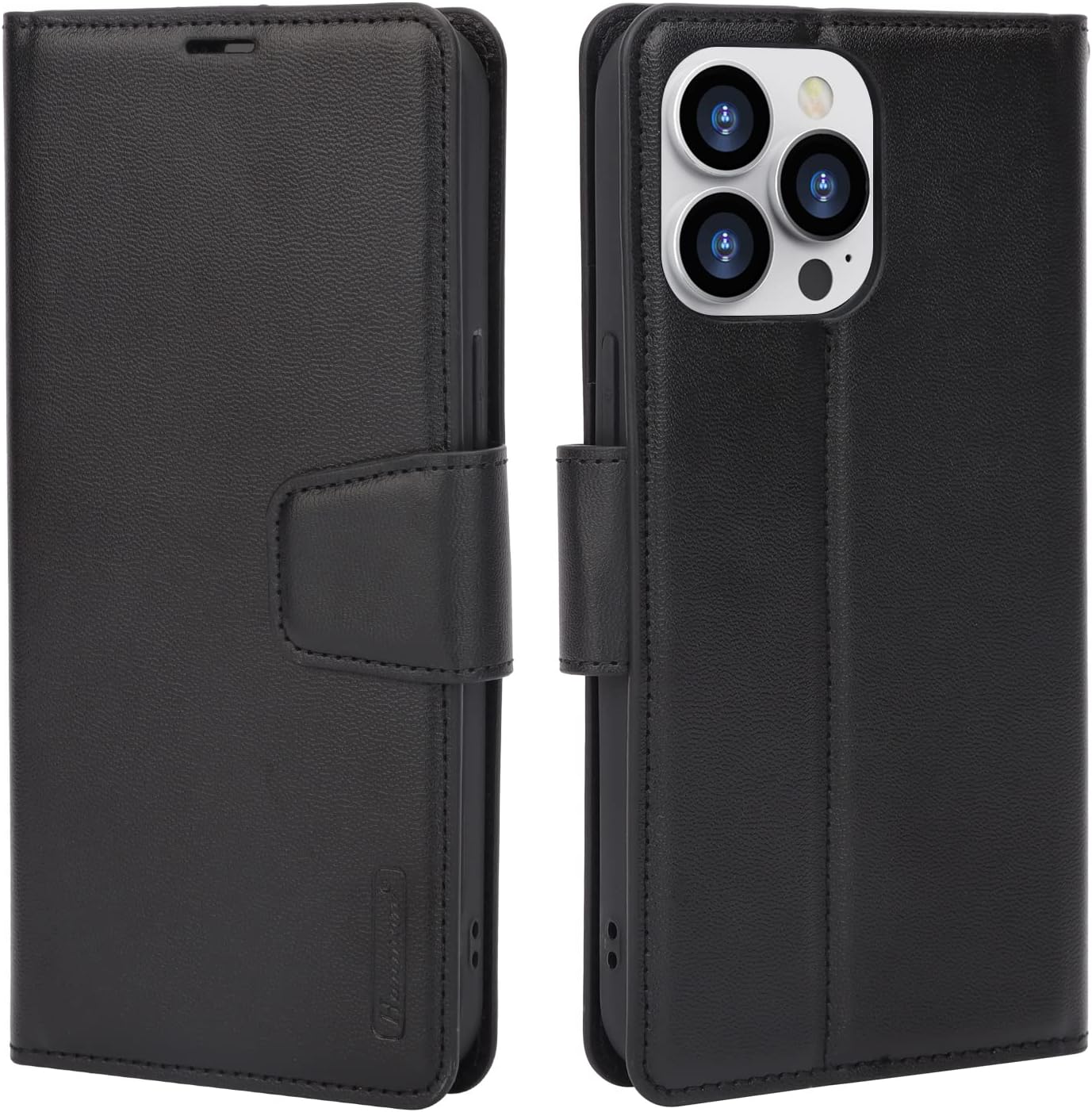 iPhone 14 Pro, Leather Wallet Card Case for Apple - Black