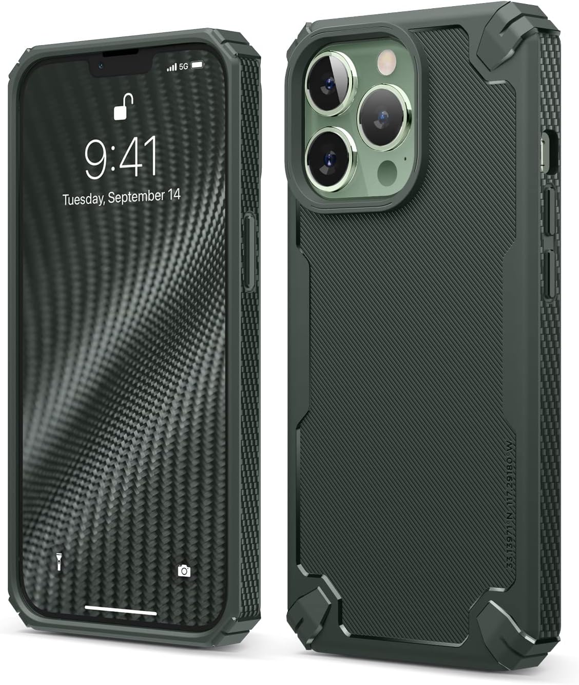 For iPhone 13 Pro (6.1"), Heavy-Duty Premium TPU Carbon Fiber Rugged Protection