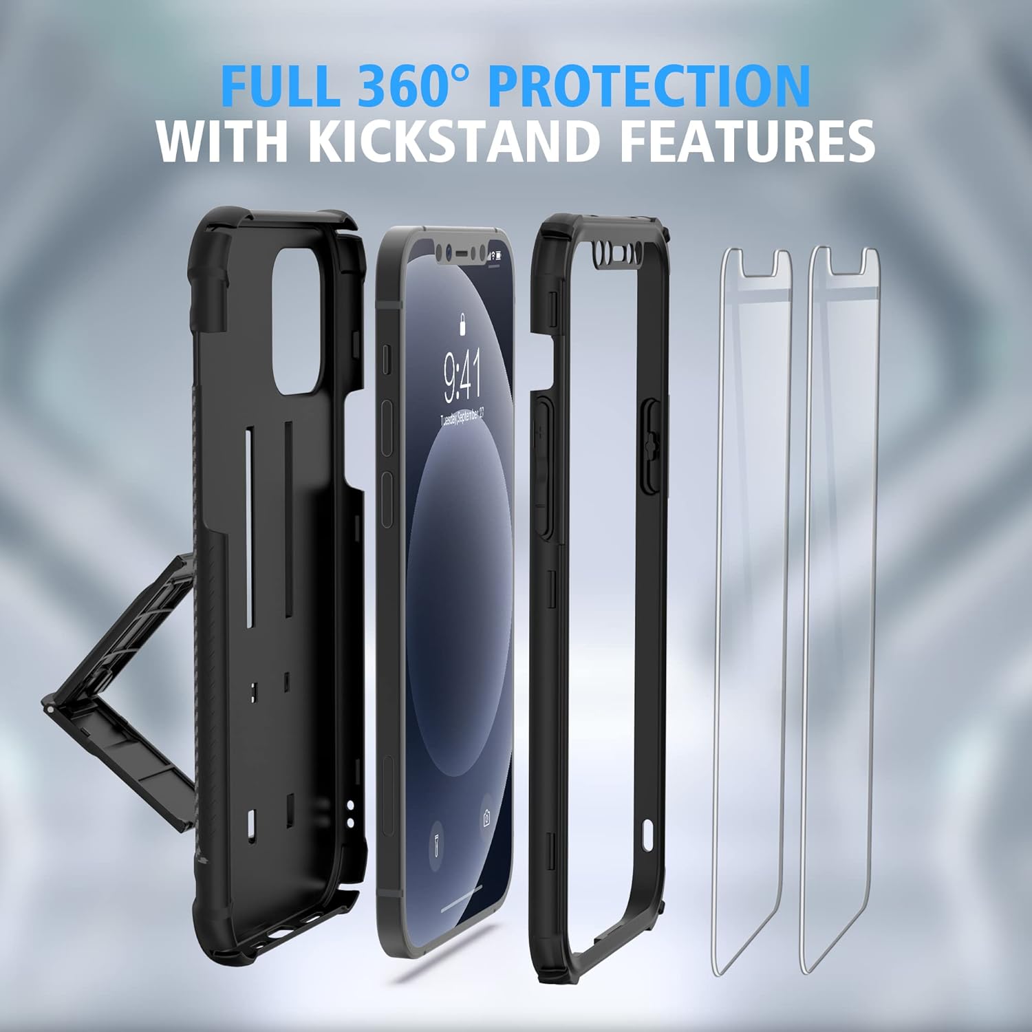For iPhone 12 Pro Max Case, Military Grade Shockproof Silicone Bumper - Black - Image 5