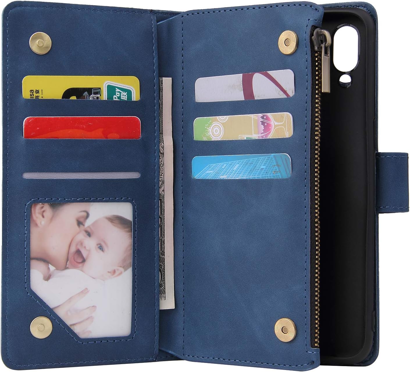 For Samsung Galaxy A10s Tempered Glass Screen Protector and Leather Flip Wallet - Image 6