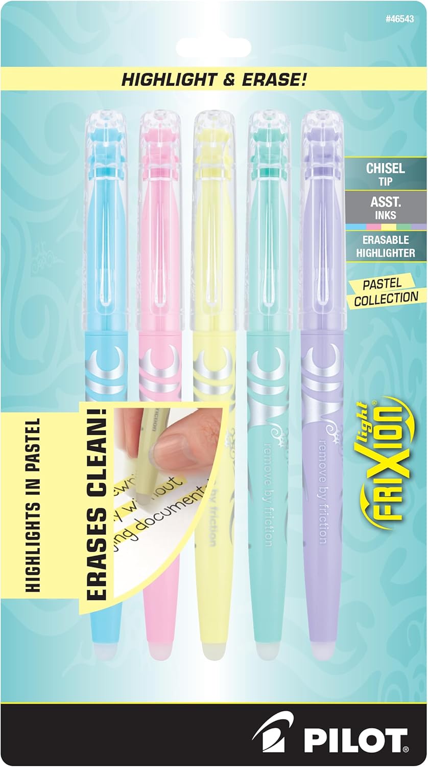 PILOT FriXion Light Pastel Collection Erasable Highlighters, Chisel Tip, 5-Pack