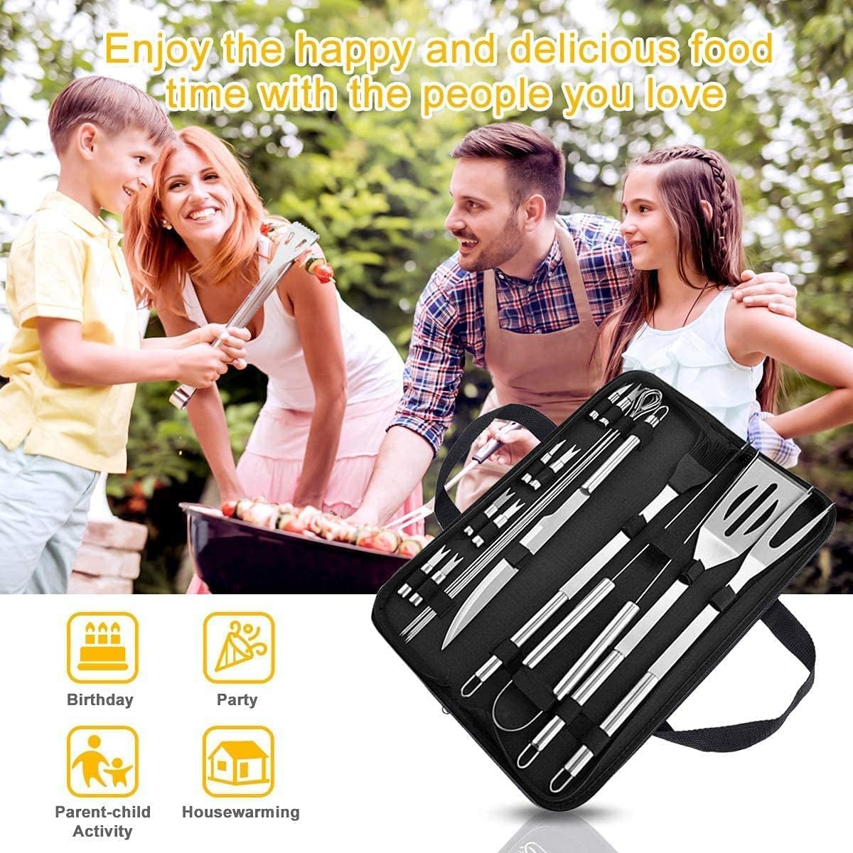 BBQ Grill Accessories Tools Set, Portable Case Stainless Steel Barbecue BBQ Set - Image 7
