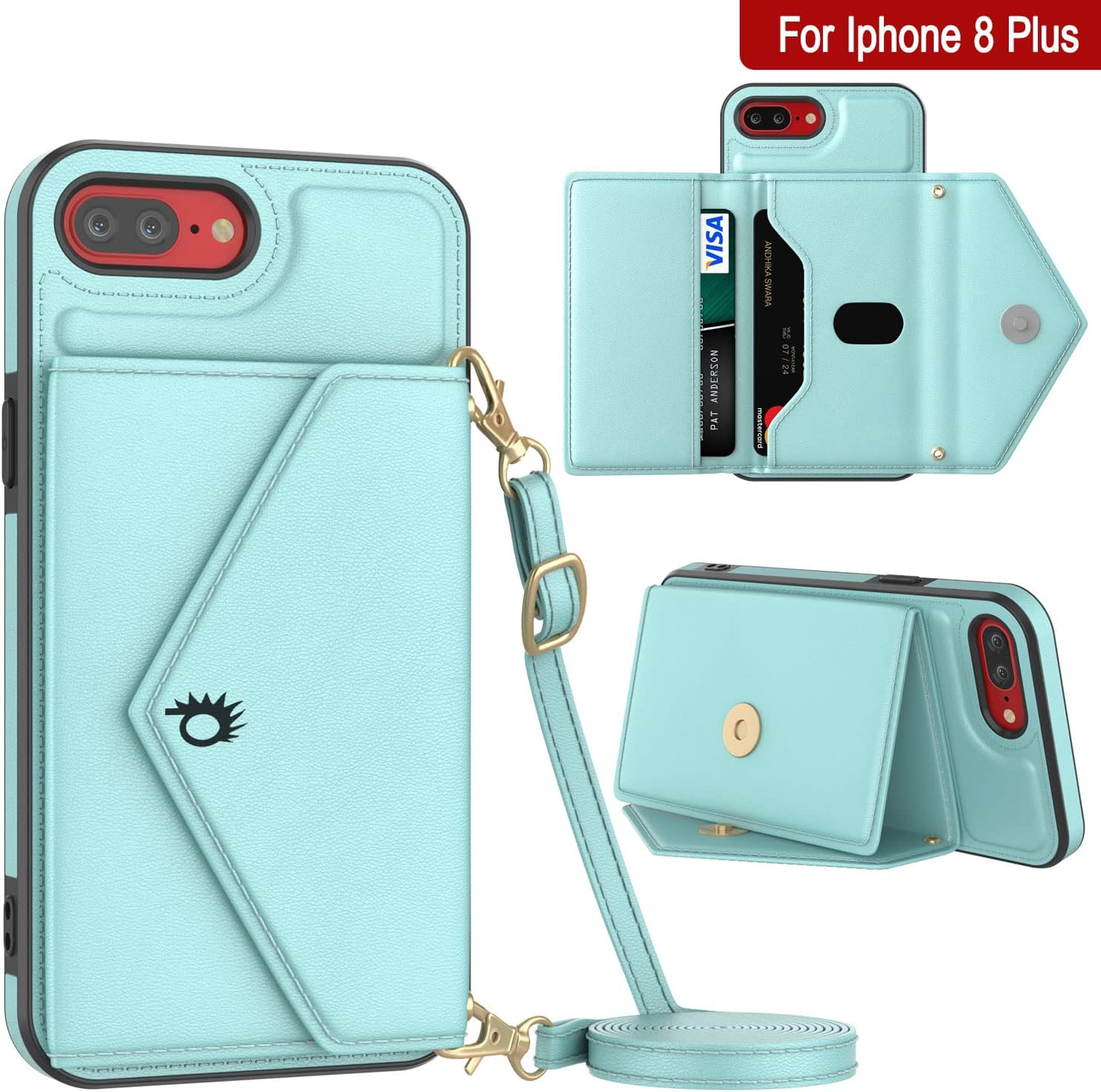 For iPhone 8 Plus Stylish PU Leather Crossbody, Kickstand Wallet Case - Image 4