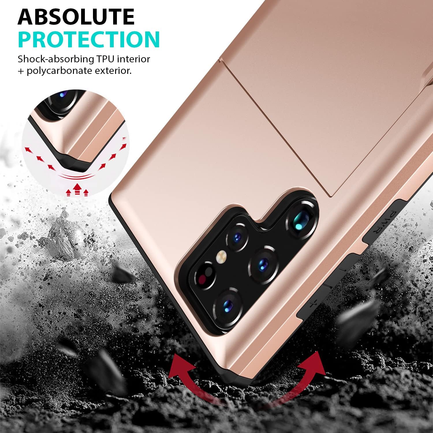 Galaxy S22 Ultra 5G Slide Card Holder Protective Shockproof Case - Rose Gold - Image 6