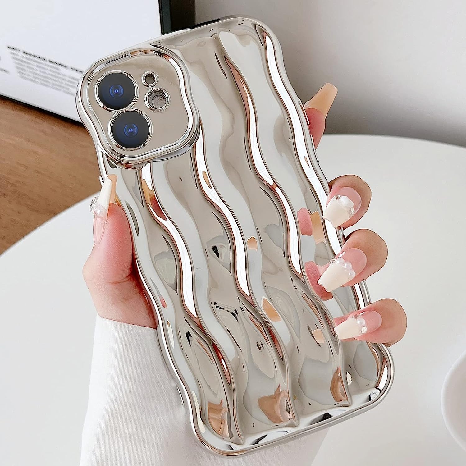 iPhone 11, Water Ripple Pattern Curly Wave Soft Case - Silver - Image 2