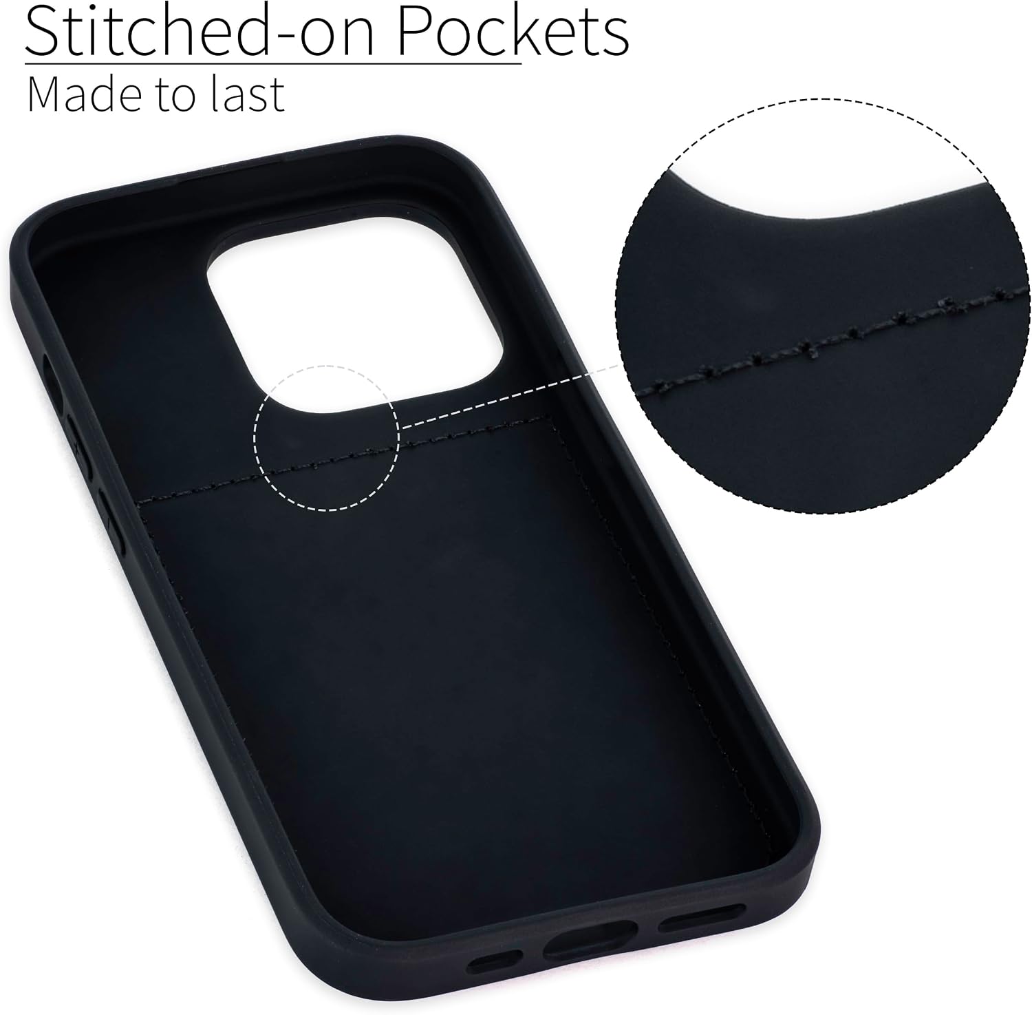 For iPhone 15 Pro with Recycled TPU Shell & 2 Stitched-on Card Slots - Black - Image 5