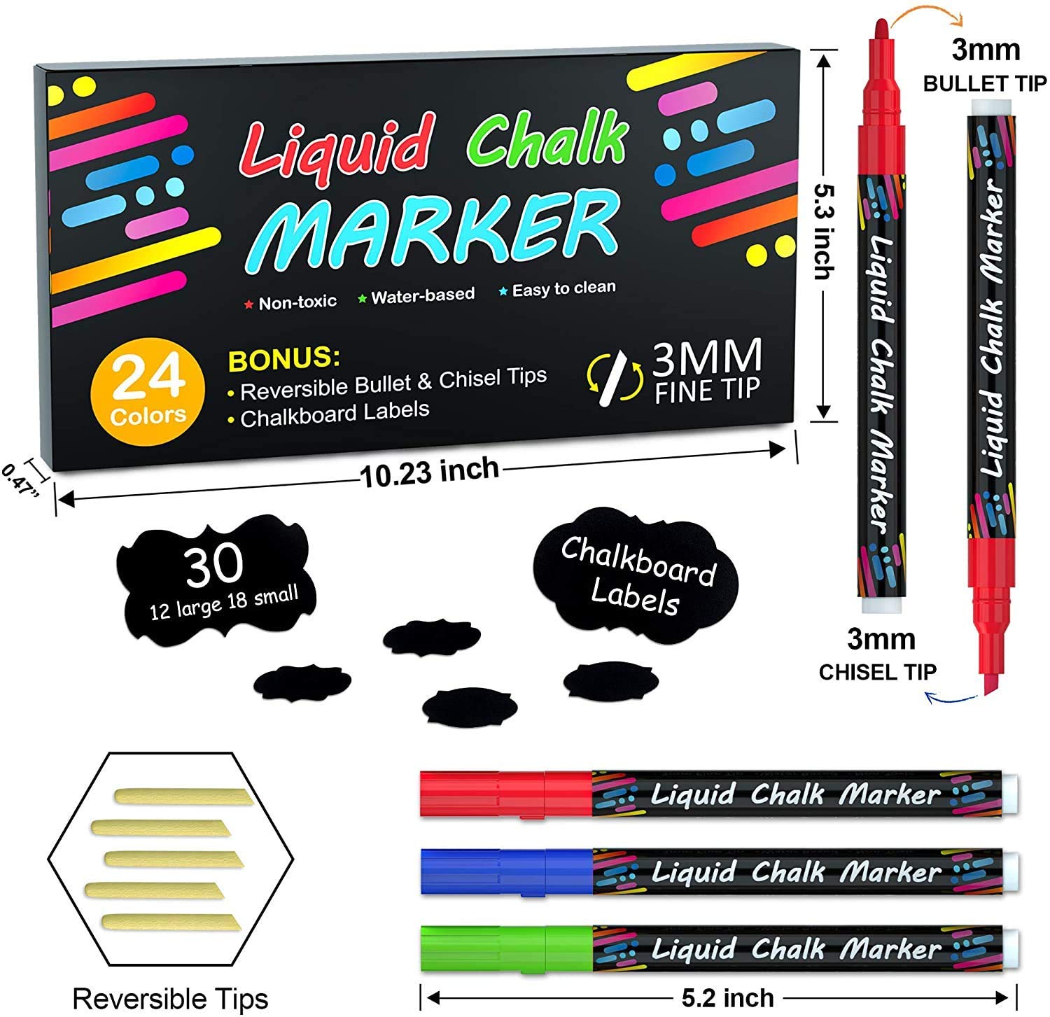 Chalk Markers, 24 Vibrant Colors Liquid Chalk Markers Pens for Chalkboards - Image 2